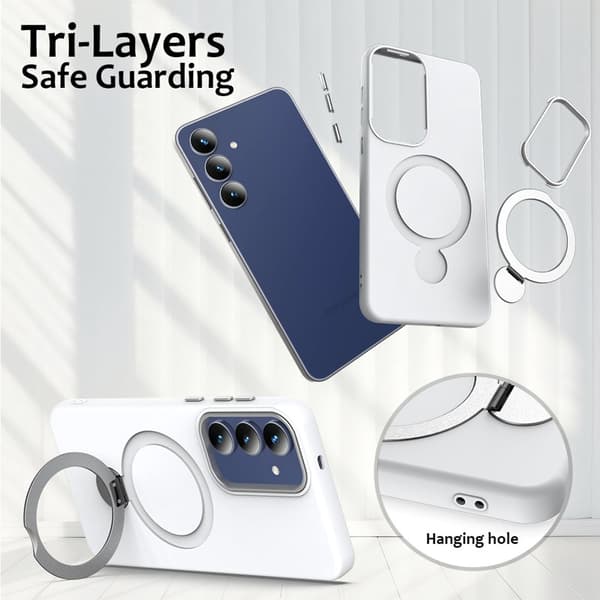Mobilskal för Samsung Galaxy S26 Plus Magnetiskt Ring Kickstand TPU + PC - Vit