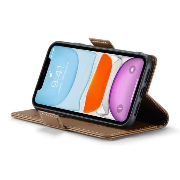 CASEME iPhone 11 Plånboksfodral Konstläder RFID-Skydd 3 Kort Brun