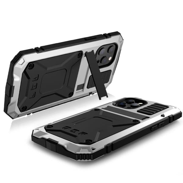 R-JUST Mobilskal till iPhone 13 mini Metall Stötsäker med Kickstand Silver
