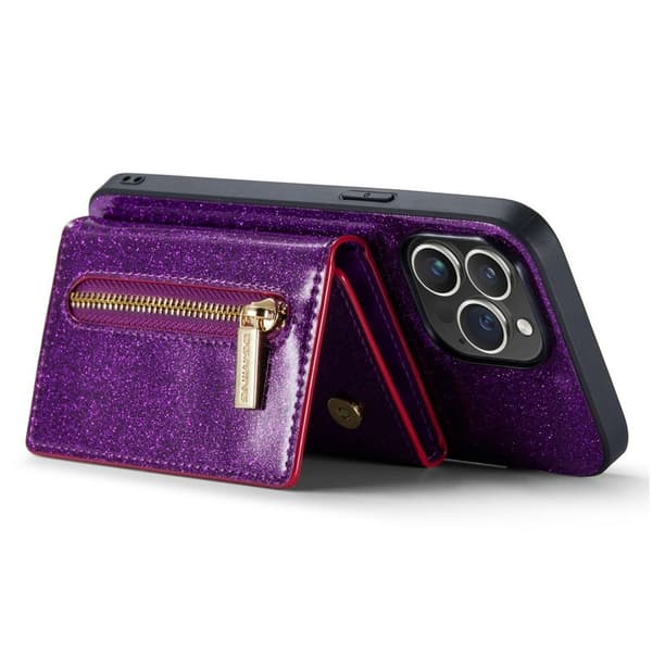 DG.MING M3 Series iPhone 15 Pro Max Konstläder Plånboksfodral Glitter Lila