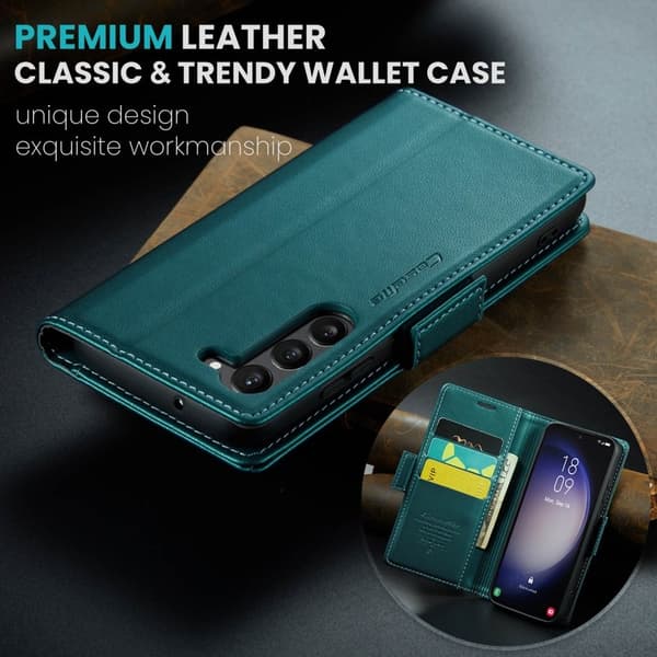 CASEME Plånboksfodral Konstläder för Samsung Galaxy S24+ - Grön