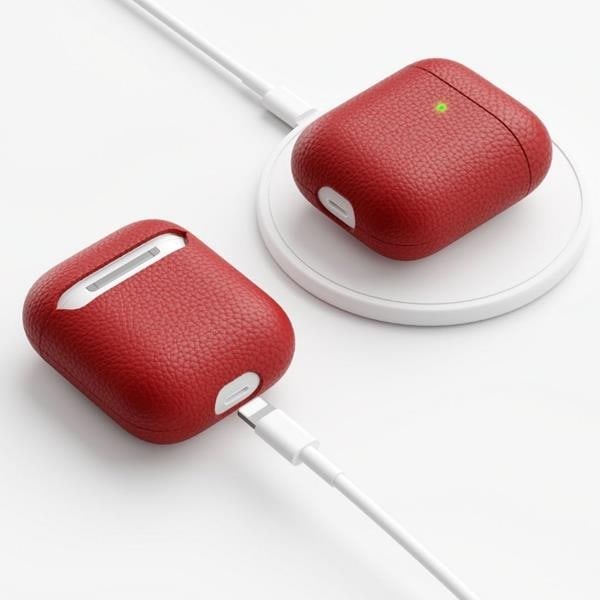 PodSkinz Artisan - Handgjort Läderfodral för dina Airpods - Röd Röd
