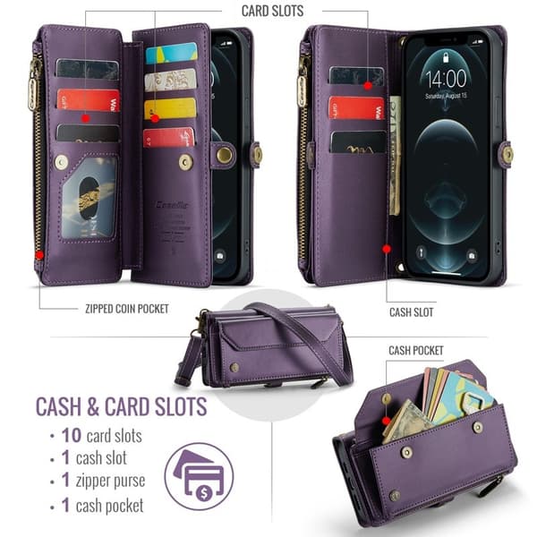 CASEME Plånboksfodral Konstläder för iPhone 12 Pro Max - Lila