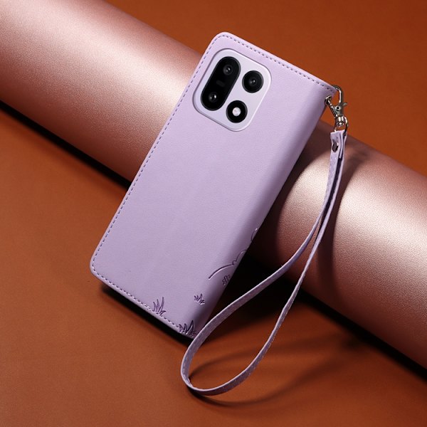 OnePlus 15 Konstläder Plånboksfodral RFID-Skydd Imprinted Dog Pattern Lila