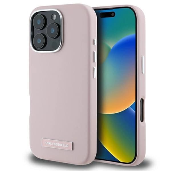 Karl Lagerfeld Mobilskal till iPhone 16 Pro Max MagSafe Metal Plate Rosa