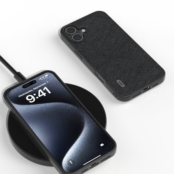 ABEEL Mobilskal till iPhone 16 Plus Äkta Läder Hybrid Svart