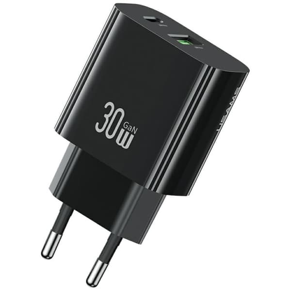 USAMS Snabbladdare 30W 1xUSB-C 1xUSB-A CC316 - Svart Svart