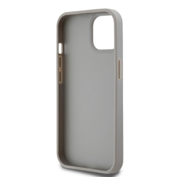 DKNY iPhone 15/14 Plus Mobilskal Läder Mono Stripe & Metal Logo Beige