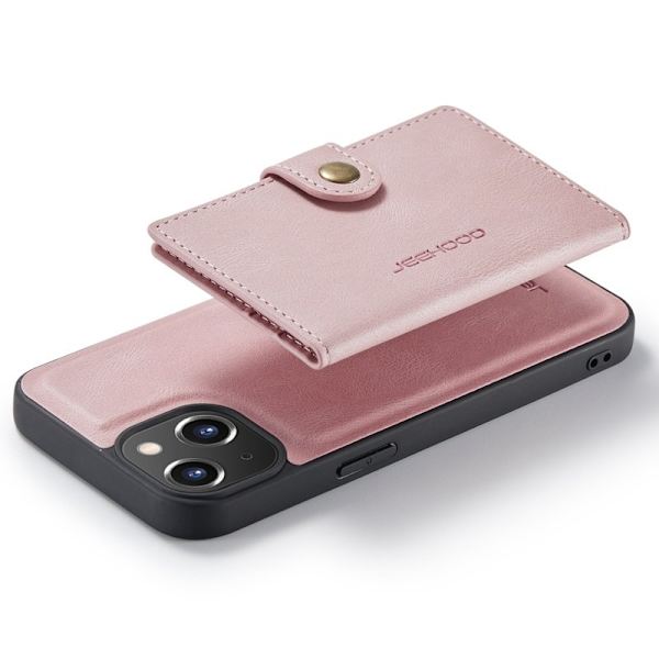 JEEHOOD iPhone 14 Plus Plånboksfodral 2-i-1 Konstläder TPU Roséguld