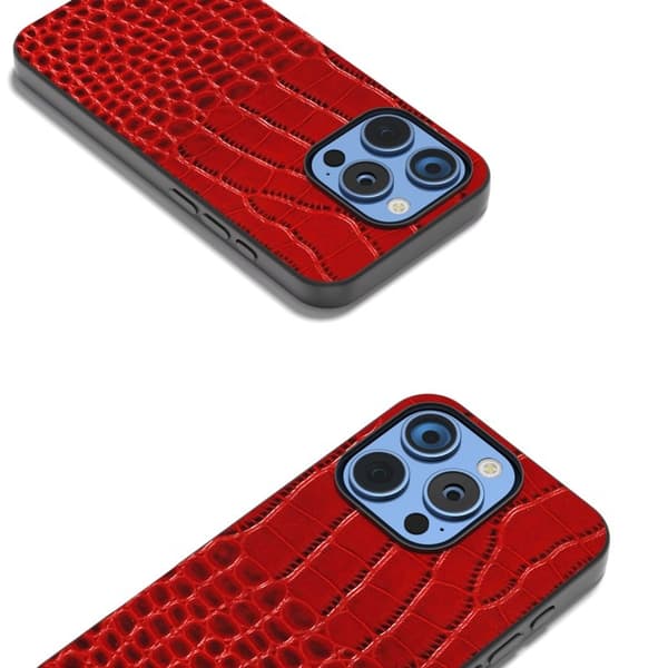 ABEEL Mobilskal till iPhone 16 Pro Äkta Läder Krokodil Röd
