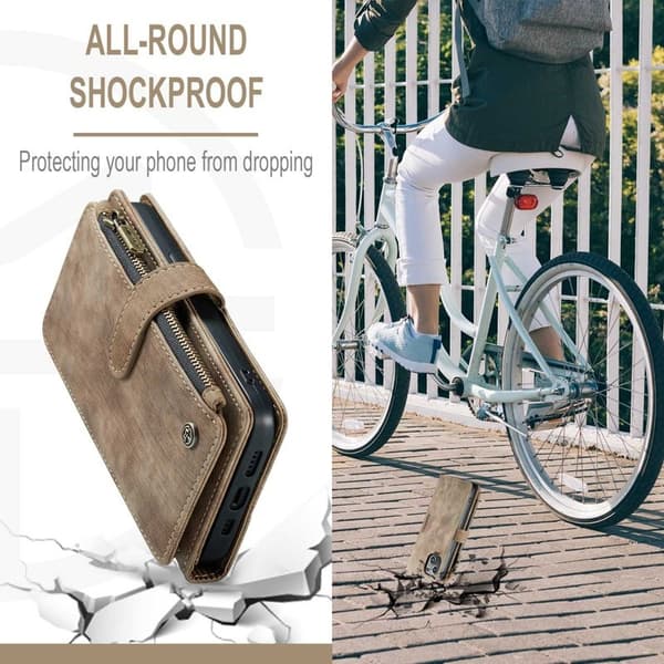 CASEME C30 Plånboksfodral för iPhone 14 6.1 tum, Brun Konstläder