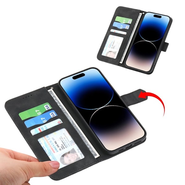 DIERFENG DF-03 Plånboksfodral för iPhone 15 Pro Max Konstläder - Svart