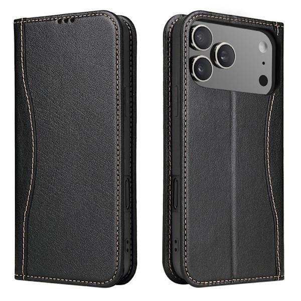 FIERRE SHANN för iPhone 17 Pro Plånboksfodral Äkta läder - Svart