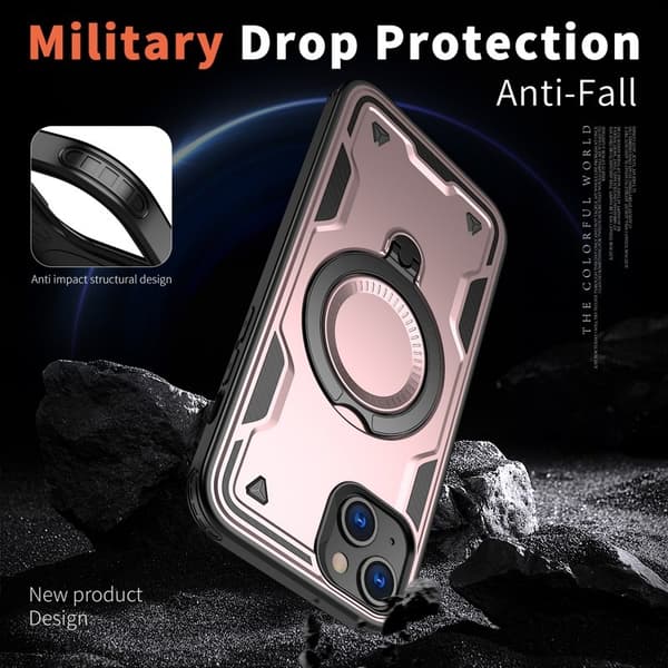 Mobilskal till iPhone 15 Plast MagSafe Militärskydd - Roséguld