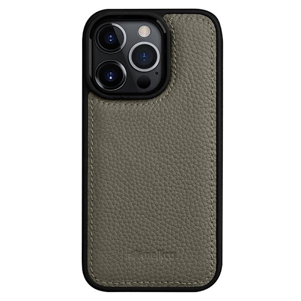 MELKCO Mobilskal till iPhone 14 Pro Äkta Läder + Mikrofiber + PC Grå