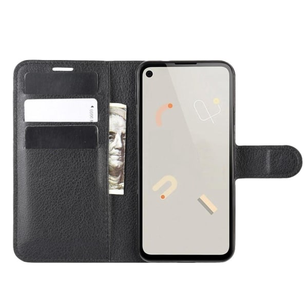 Litchi Leather plånboksfodral till Google Pixel 4A - Svart Svart