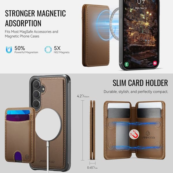 JEEHOOD Mobilskal för Samsung Galaxy S26 Plus Magnetiskt Konstläder - Brun