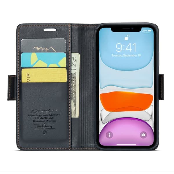 CASEME iPhone 11 Plånboksfodral Konstläder RFID-Skydd Svart