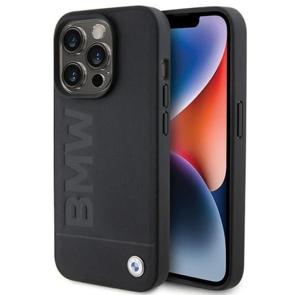 BMW Mobilskal till iPhone 15 Pro Magsafe Läder Hot Stamp - Svart Svart