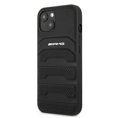 AMG Aito Nahkainen Debossed Lines Kuori iPhone 13 mini - Musta Black