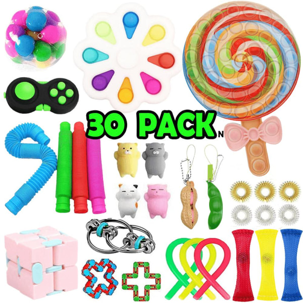 30 Pack Fidget Toy Set Pop it Sensory Toy för Vuxna & Barn multifärg