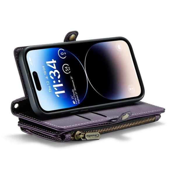 CASEME Plånboksfodral Konstläder för iPhone 14 Pro med kortfack - Lila