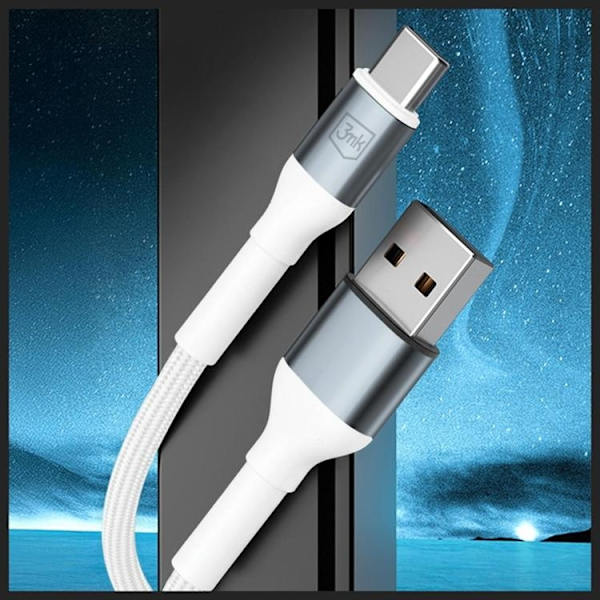 3MK USB-A till USB-C 18W kabel 9V/2A 1m N-SERIES Hyper - Vit Vit