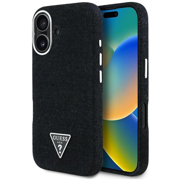 Guess Telefontaske til iPhone 16 MagSafe Denim Triangle Logo - Sort Svart