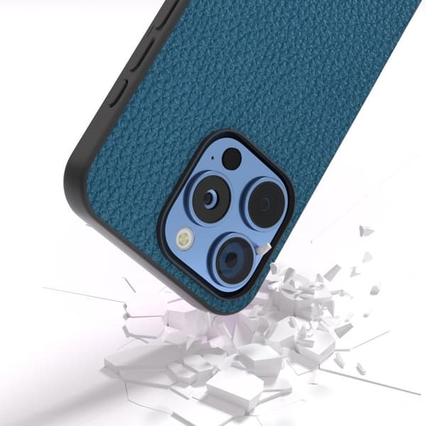 ABEEL Mobilskal till iPhone 16 Pro TPU + Äkta Läder Skydd - Blå