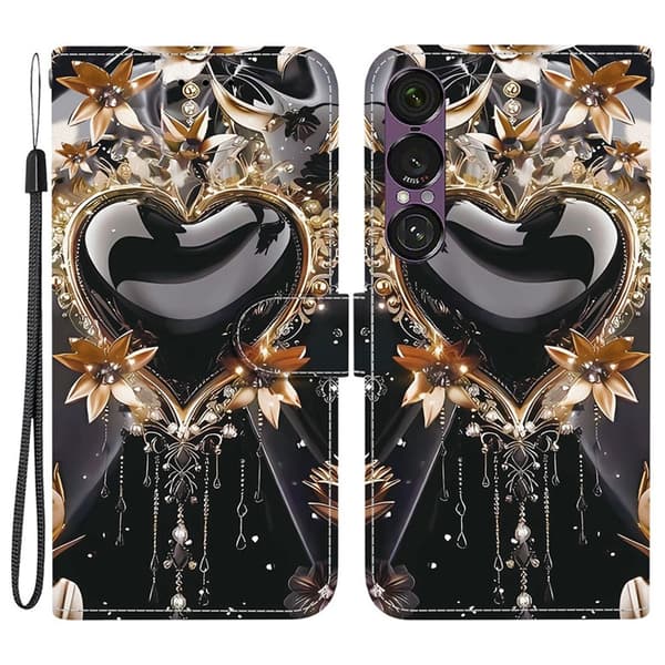 Sony Xperia 1 VII Konstläder Plånboksfodral Pattern Printing - Heart