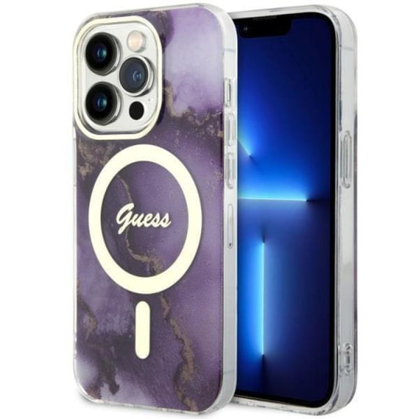Guess iPhone 14 Pro Mobilskal MagSafe Guld Marble - Lila