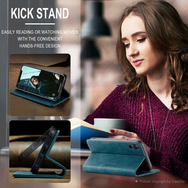 CASEME 013 Series KonstLäder Mobilskal för iPhone XR 6.1 tum - Blå