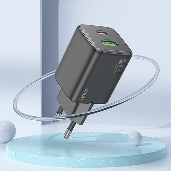 Hoco Väggladdare 1xUSB-C 1xUSB-A 20W + Lightning Kabel N41 - Svart Svart