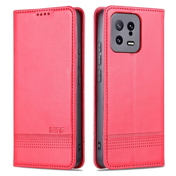 AZNS Xiaomi 13 5G Flip Plånboksfodral Konstläder - Röd