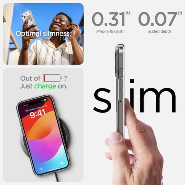 Spigen telefontaske til iPhone 15 Plus Magsafe Ultra Hybrid - Zero One Hvid Vit