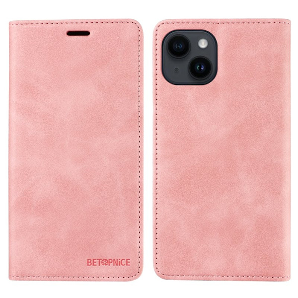 BETOPNICE 003 iPhone 15 Plus Plånboksfodral Konstläder - Rosa