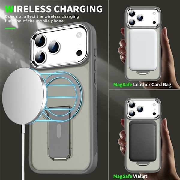 Mobilskal till iPhone 17 Pro Max MagSafe PC+TPU med Kickstand - Grå Grå
