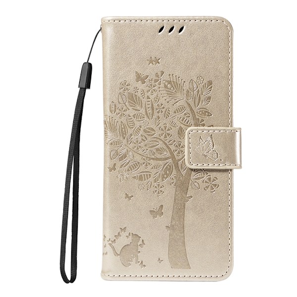 OnePlus 15 5G Plånboksfodral Cat Tree Pattern Konstläder Guld
