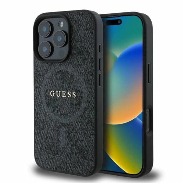 Guess telefontaske til iPhone 16 Pro Max Magsafe 4G Ring Klassisk logo Black