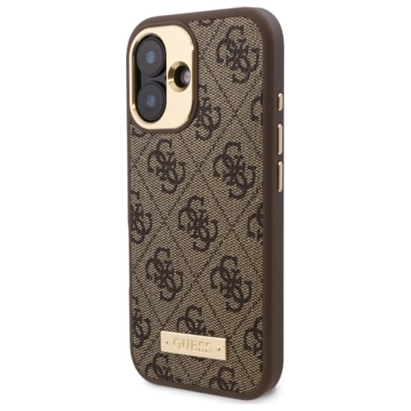 Guess Telefontaske til iPhone 16 MagSafe 4G Logo Plate - Brun Brun