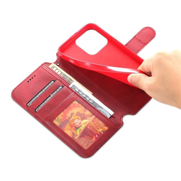 AZNS iPhone 14 Pro Plånboksfodral i Konstläder - Röd Full Protection