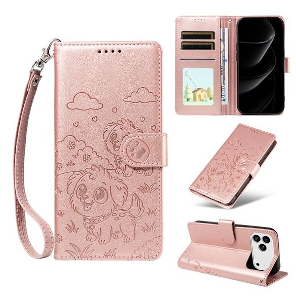 iPhone 17 Pro Max Konstläder Plånboksfodral RFID-Skydd med handledsrem - Rosa Rosa