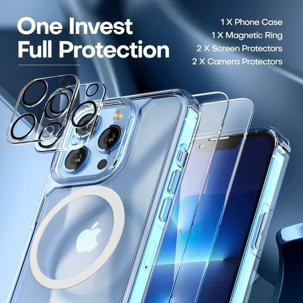 [6in1] BOOM iPhone 14 Pro Max Cover, Kameralinsebeskyttelse, Hærdet Glas Transparent