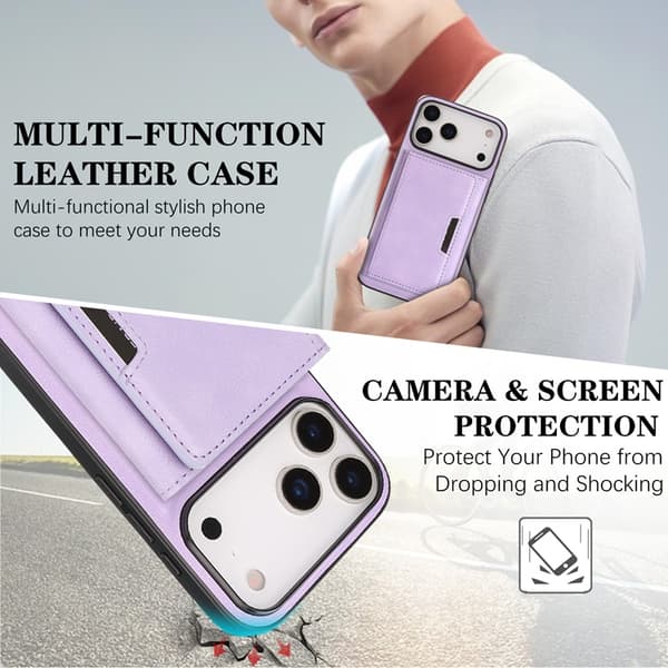 Mobilskal till iPhone 17 Pro Max MagSafe Kickstand Tri-fold Korthållare Lila