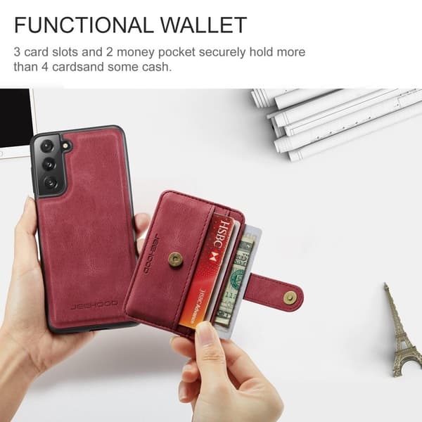 JEEHOOD Detachable Walletskal för Samsung Galaxy S20 Plus Röd