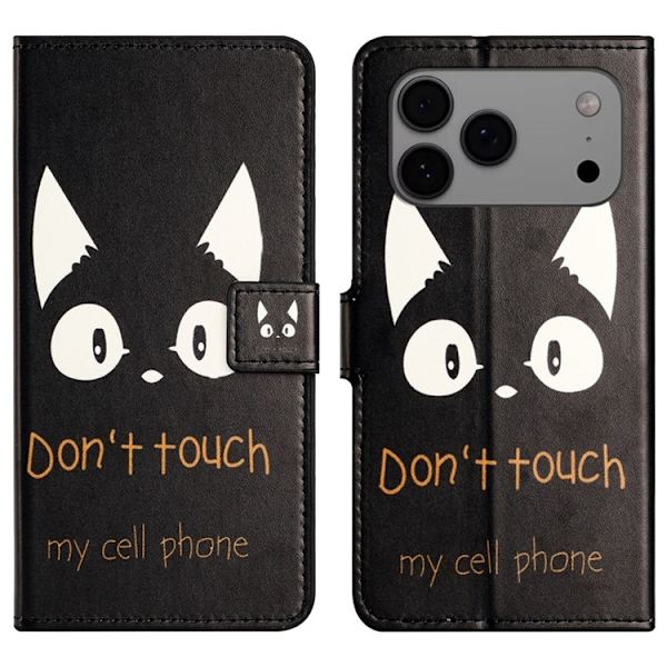 iPhone 17 Pro Plånboksfodral Pattern Print Konstläder - Kattöron Svart