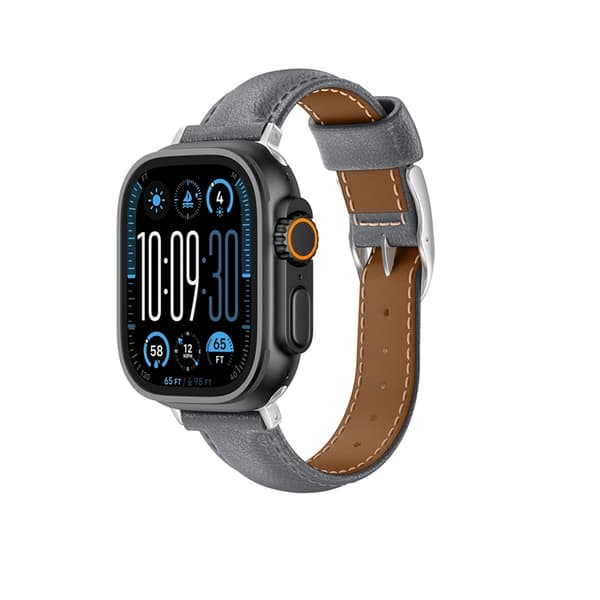 AmazingThing Apple Watch 45/46/49mm ranneke Class nahka - Harmaa