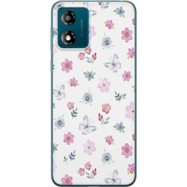 Mobiletui til Motorola Moto E13 med blomster og sommerfugle