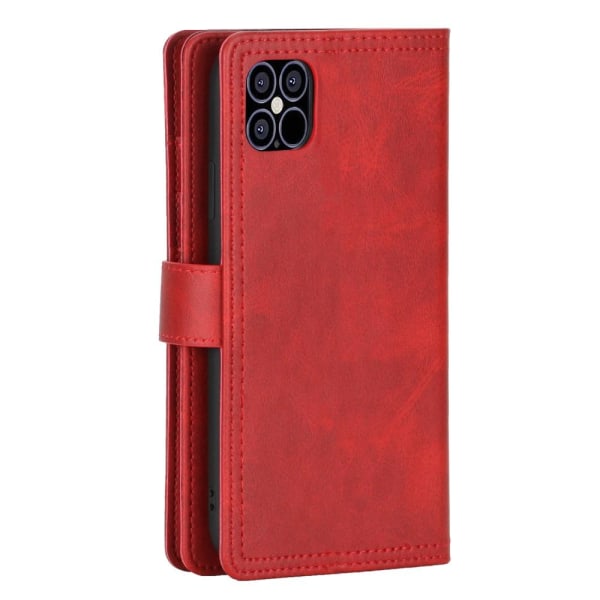 Äkta Läder Plånboksfodral iPhone 13 Pro Multiple Card Slots - Rö Röd