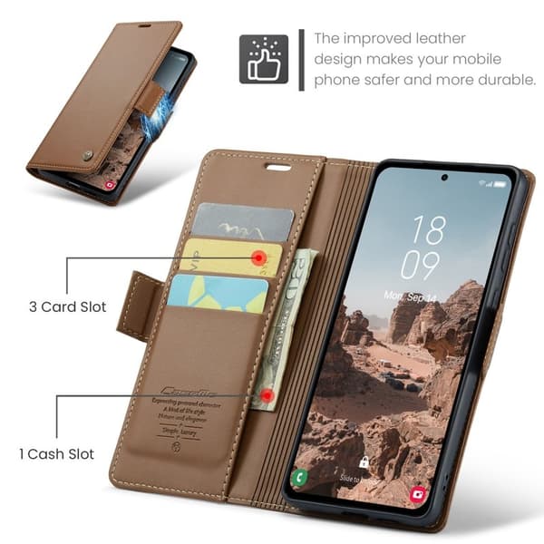 CASEME Plånboksfodral Konstläder för Samsung Galaxy A55 5G - Brun